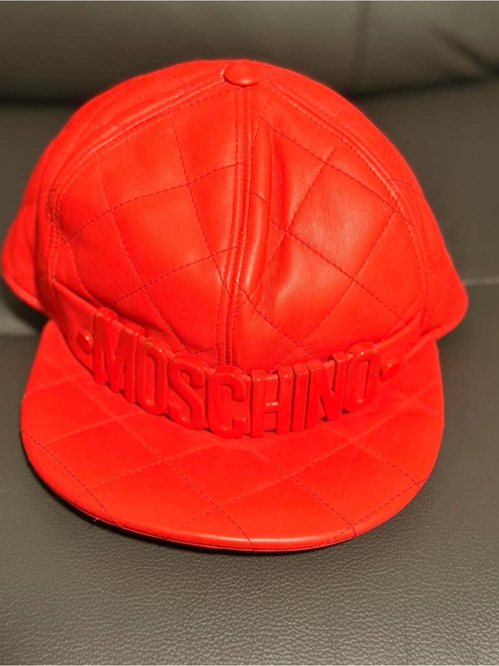 Moschino Quilted Red Logo Baseball Cap